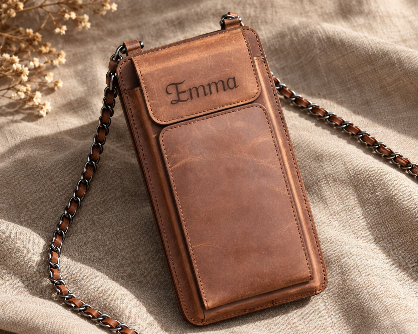 Personalized Leather Crossbody Phone Bag & Wallet