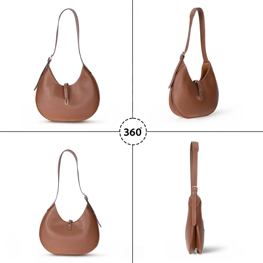 Selene Crescent Leather Shoulder Bag – Personalized Women's Hobo Purse