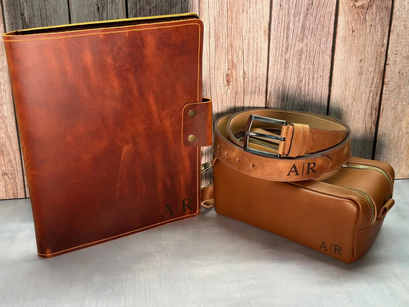 Corporate Gift Set - Leather Planner & Belt for Men & Toiletry Bag - Legendary Hide