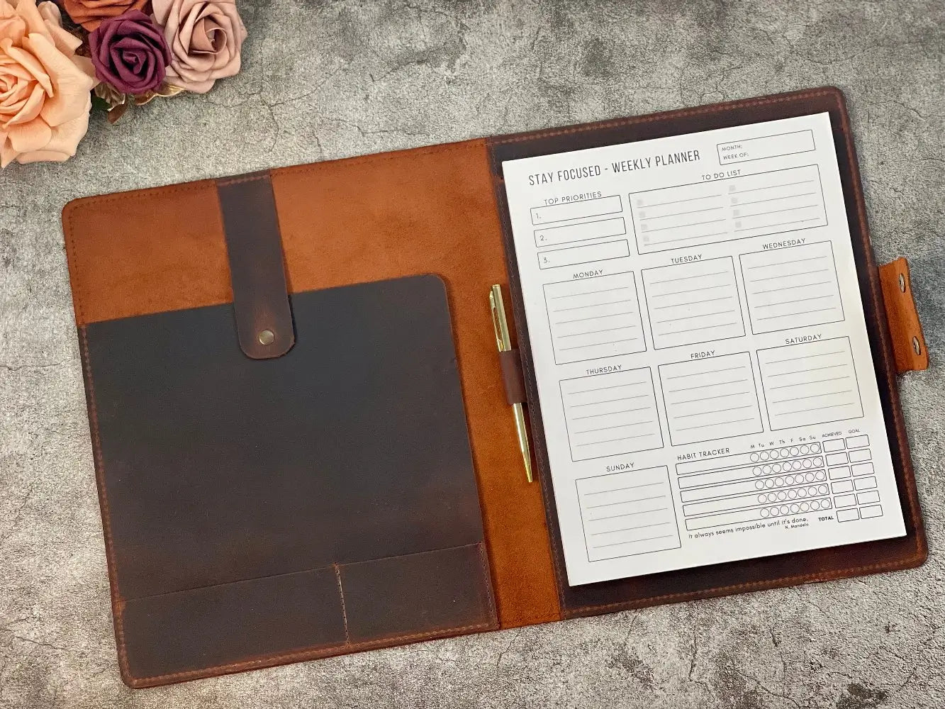 Customized Leather Portfolio with Notepad & Planner - Legendary Hide ...