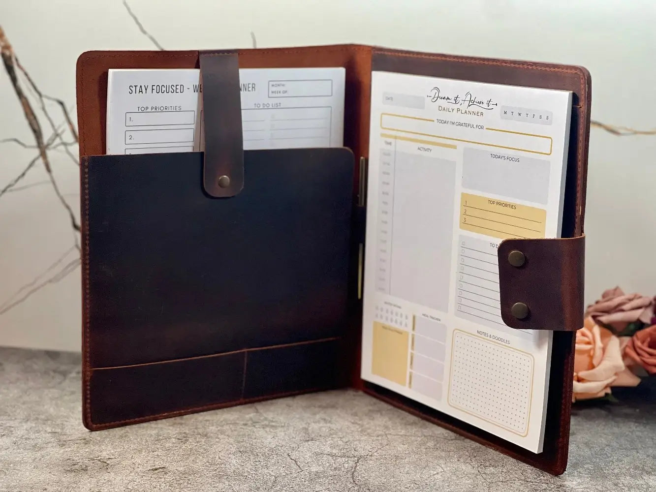 Customized Leather Portfolio with Notepad & Planner - Legendary Hide