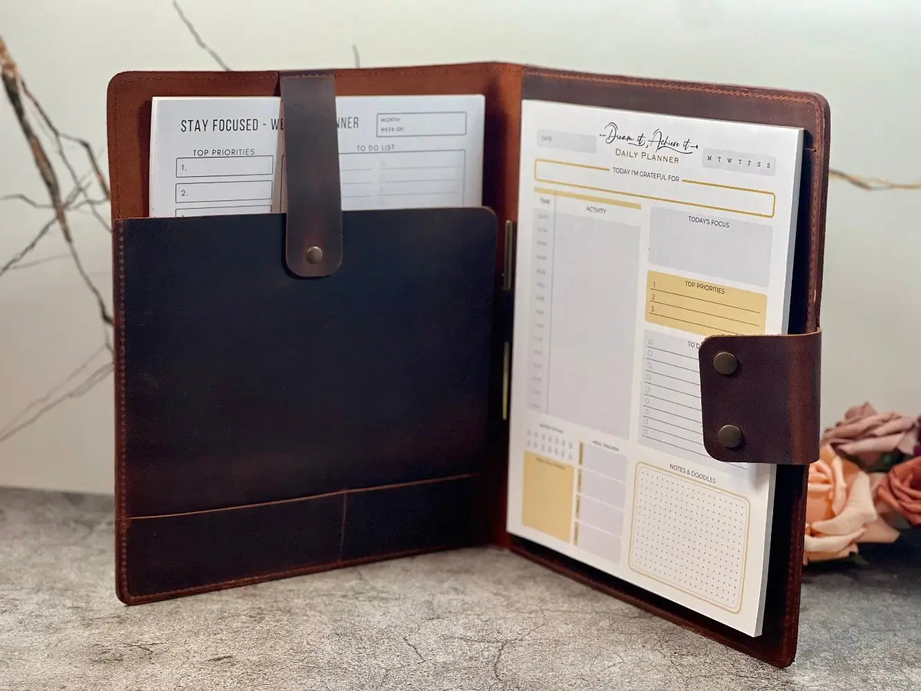 Customized Leather Portfolio with Notepad & Planner - Legendary Hide
