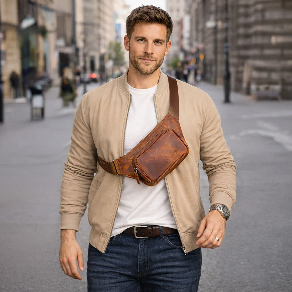 Apex Genuine Leather Waist Bag, Crossbody Belt Bag