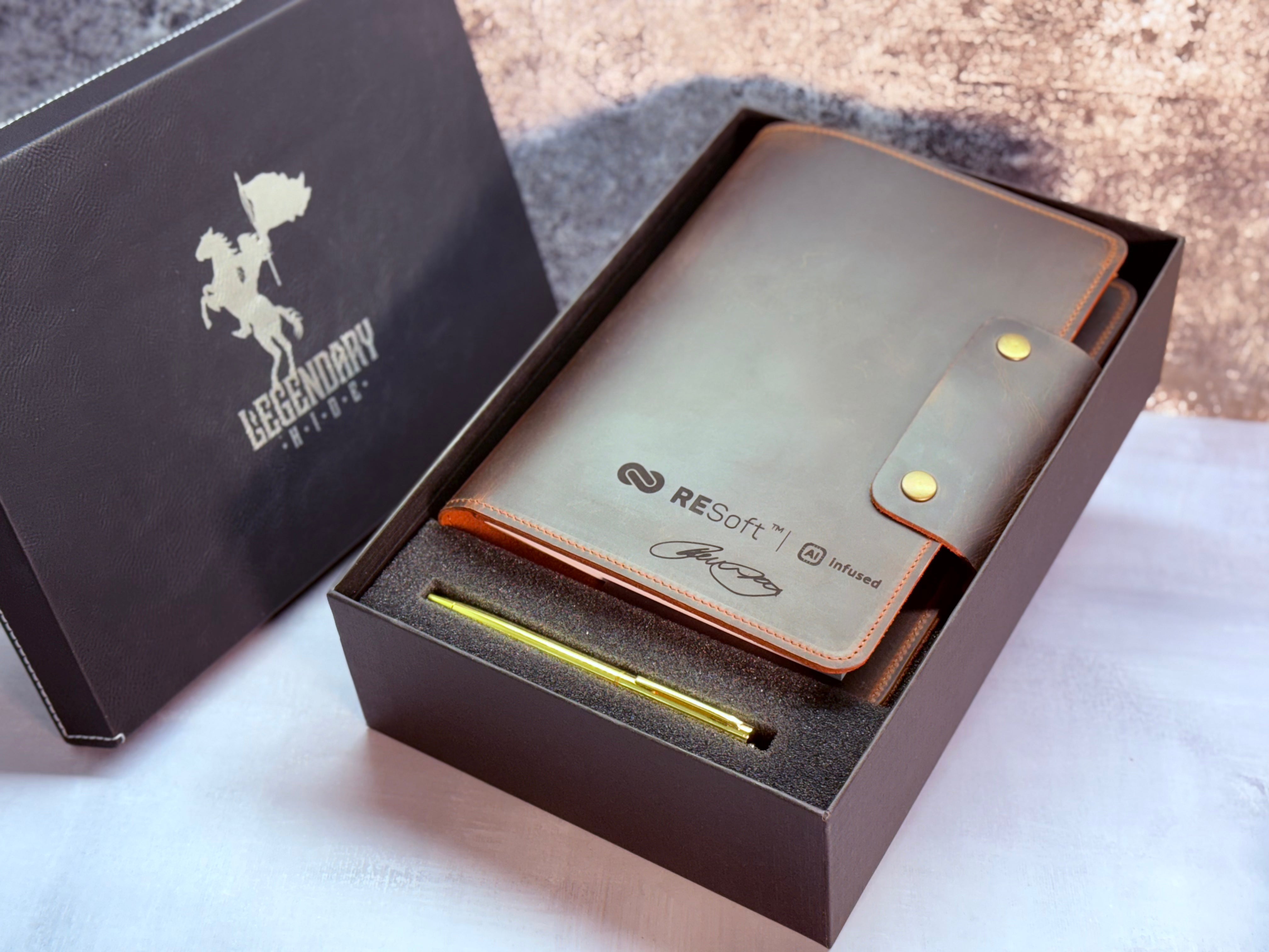 Dark Brown Leather Journal W Lined Notebook + Engraved Pen + Gift Box