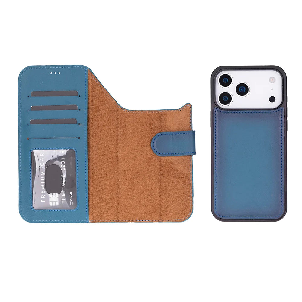 Blue leather MagSafe wallet case for iPhone 18 Pro and 17 Pro - view 5