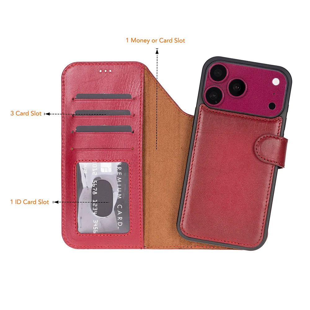 Red leather MagSafe wallet case for iPhone 18 Pro and 17 Pro - view 3
