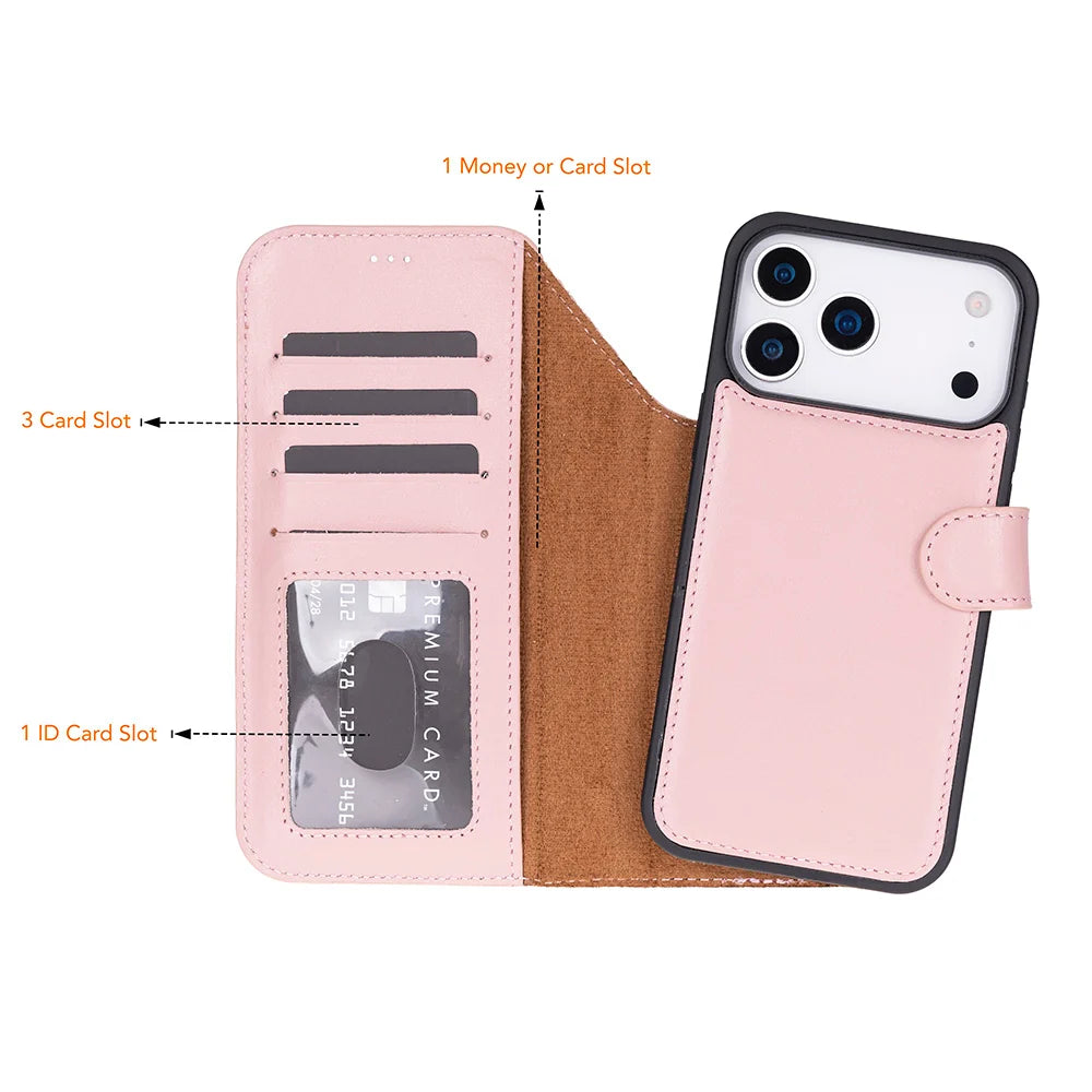 Pink leather MagSafe wallet case for iPhone 18 Pro and 17 Pro - view 3