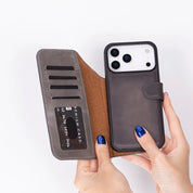 Gray leather MagSafe wallet case for iPhone 18 Pro and 17 Pro - view 2