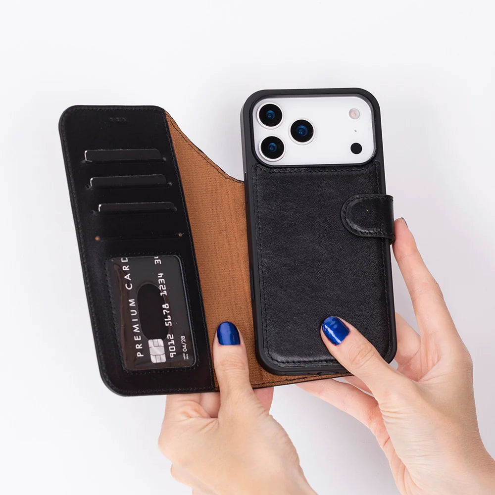 Black leather MagSafe wallet case for iPhone 18 Pro and 17 Pro - view 2