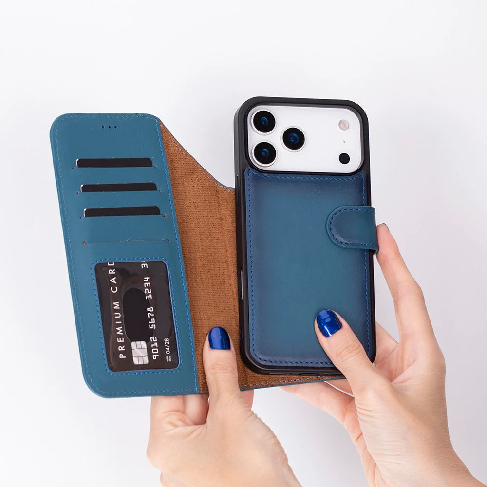 Blue leather MagSafe wallet case for iPhone 18 Pro and 17 Pro - view 2