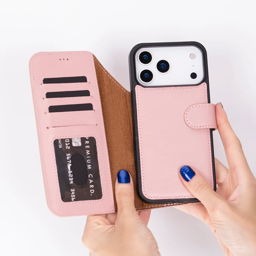Pink leather MagSafe wallet case for iPhone 18 Pro and 17 Pro - view 2