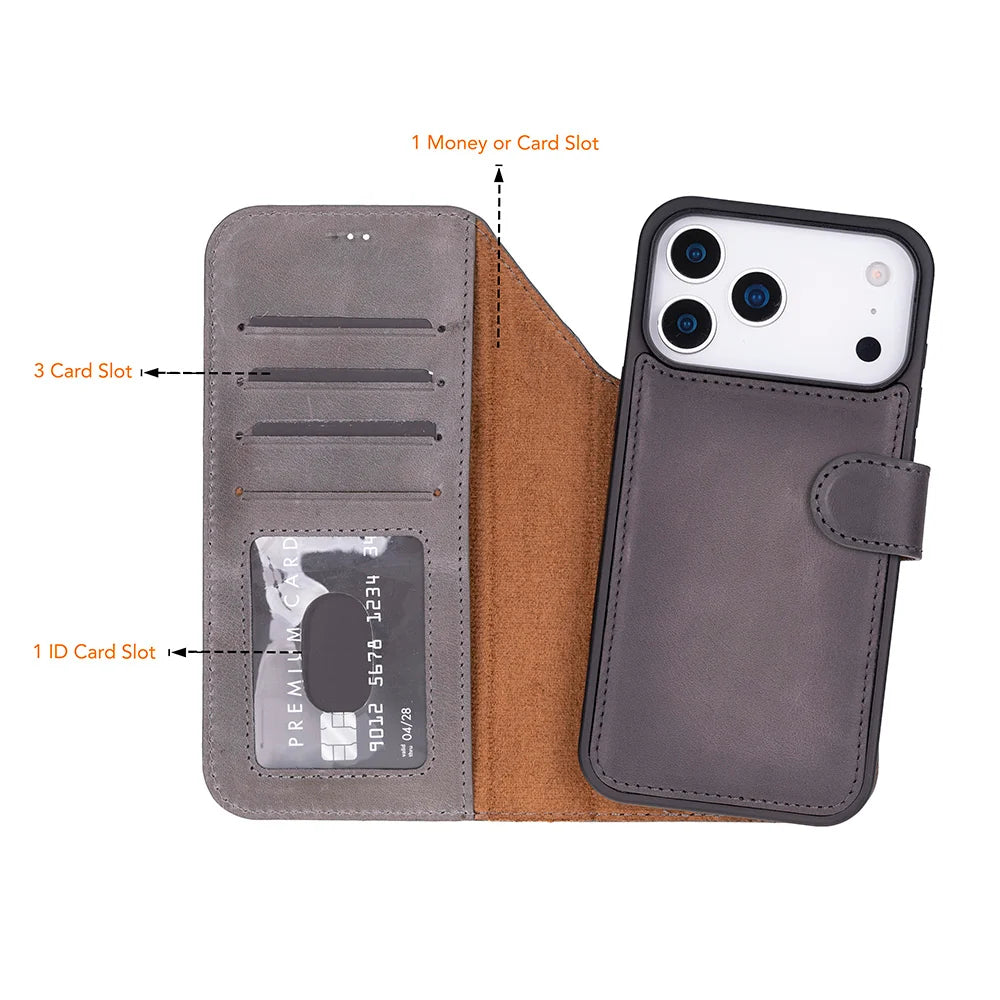 Gray leather MagSafe wallet case for iPhone 18 Pro and 17 Pro - view 3