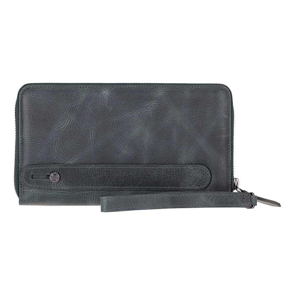 Eliza Leather Wallet Clutch – RFID, Wrist Strap, 12 Card Slots