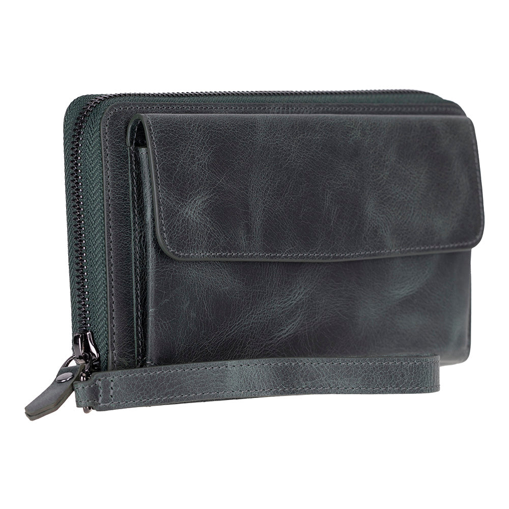 Eliza Leather Wallet Clutch – RFID, Wrist Strap, 12 Card Slots