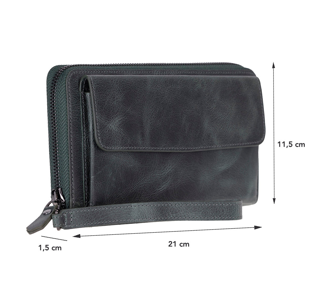 Eliza Leather Wallet Clutch – RFID, Wrist Strap, 12 Card Slots