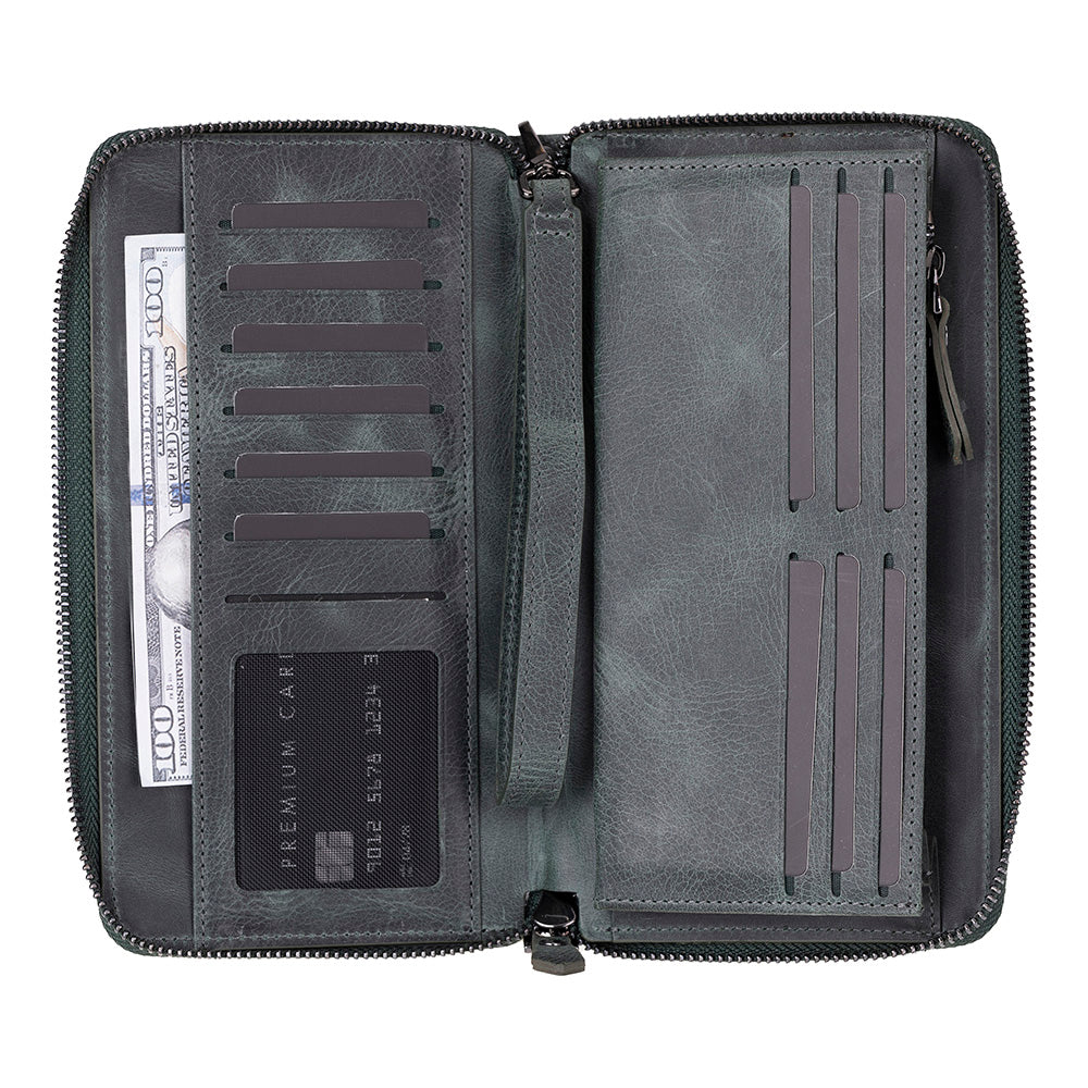 Eliza Leather Wallet Clutch – RFID, Wrist Strap, 12 Card Slots