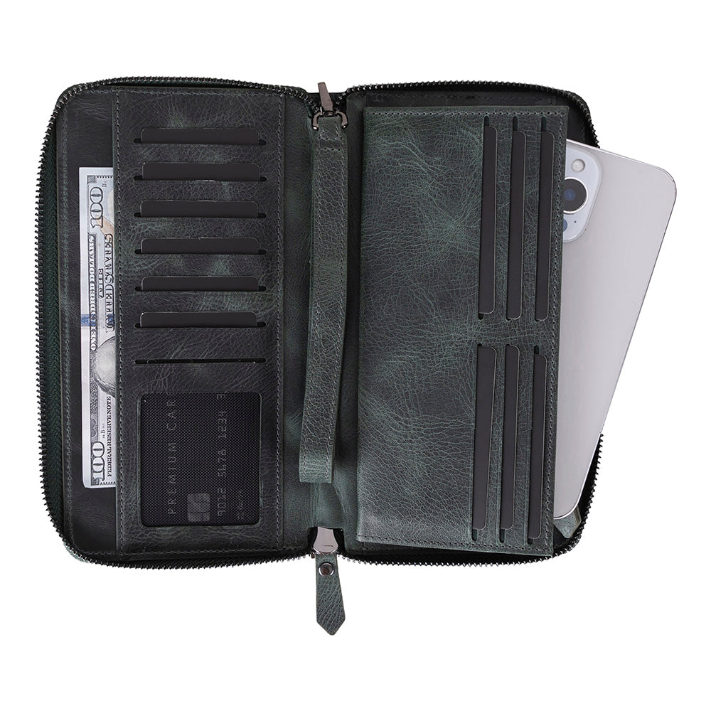 Eliza Leather Wallet Clutch – RFID, Wrist Strap, 12 Card Slots