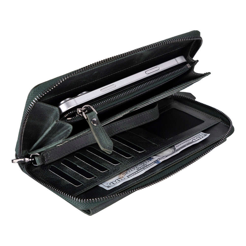 Eliza Leather Wallet Clutch – RFID, Wrist Strap, 12 Card Slots