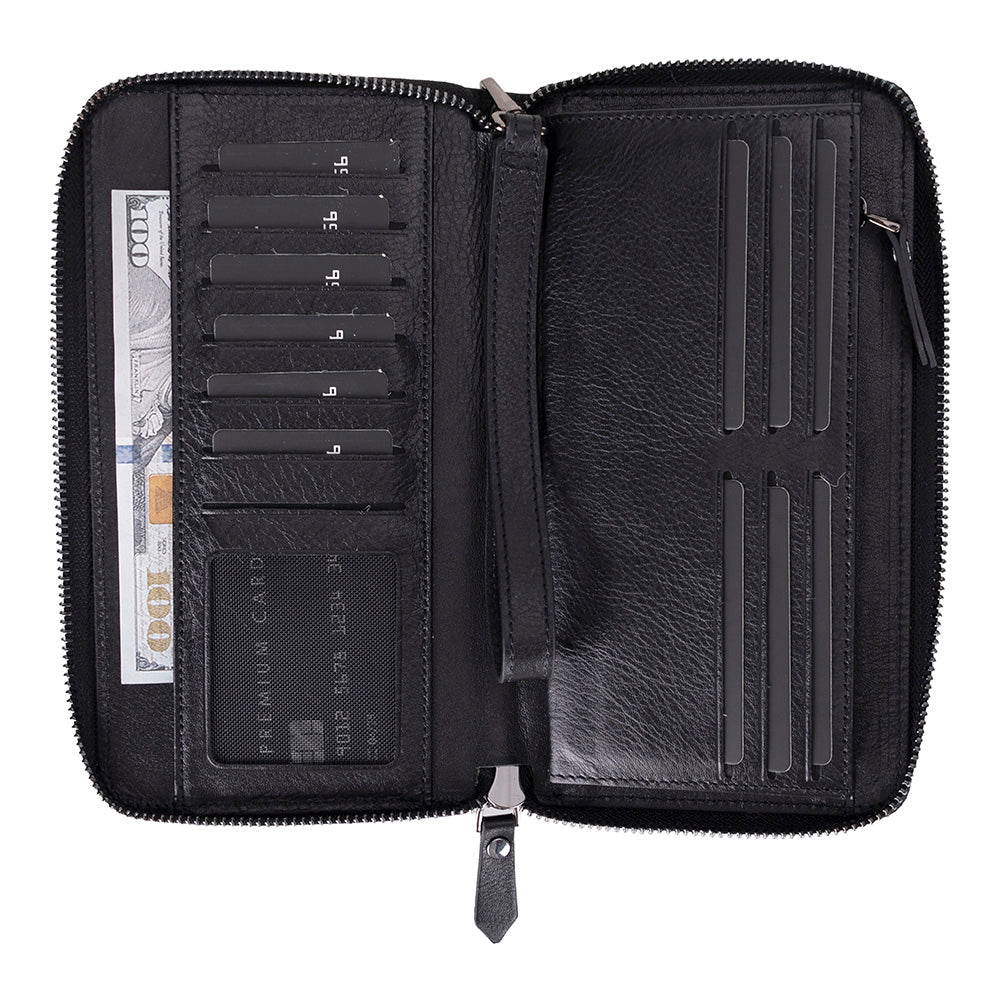 Eliza Leather Wallet Clutch – RFID, Wrist Strap, 12 Card Slots
