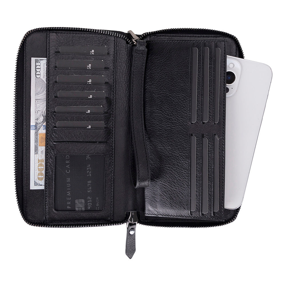 Eliza Leather Wallet Clutch – RFID, Wrist Strap, 12 Card Slots