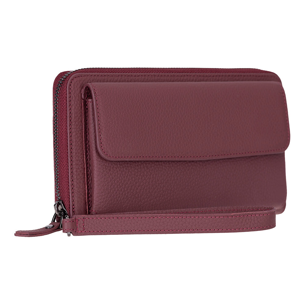 Eliza Leather Wallet Clutch – RFID, Wrist Strap, 12 Card Slots