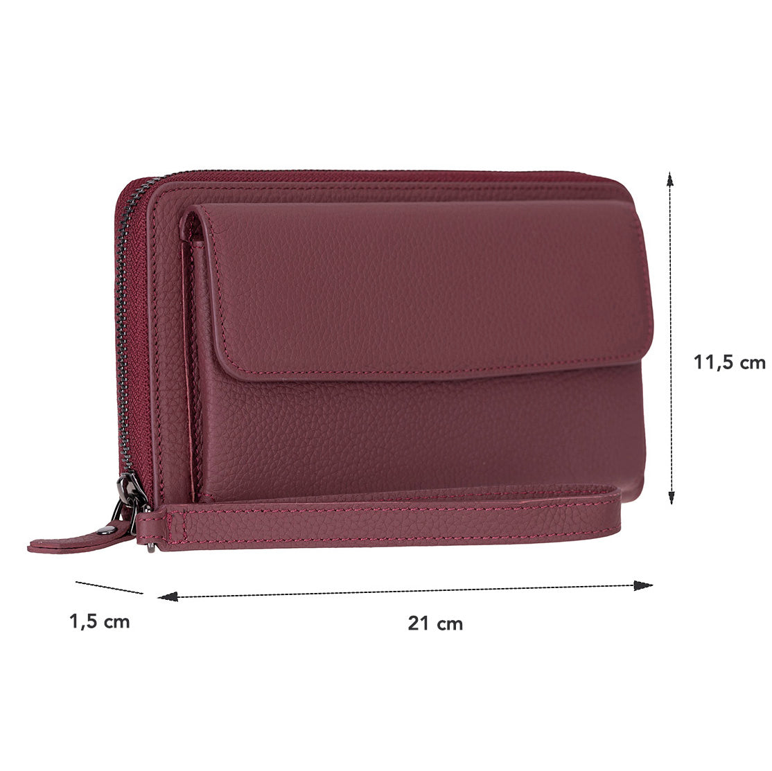Eliza Leather Wallet Clutch – RFID, Wrist Strap, 12 Card Slots