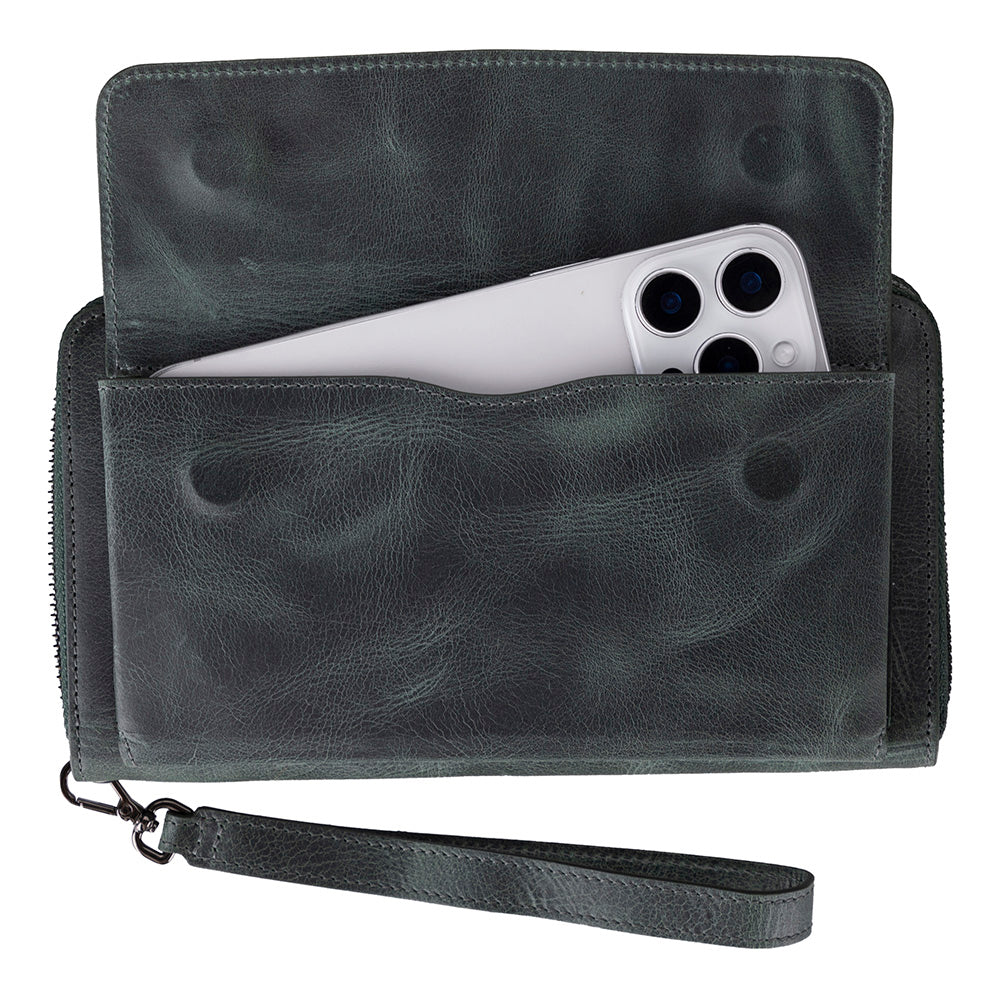 Eliza Leather Wallet Clutch – RFID, Wrist Strap, 12 Card Slots