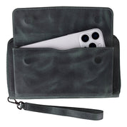Eliza Leather Wallet Clutch – RFID, Wrist Strap, 12 Card Slots