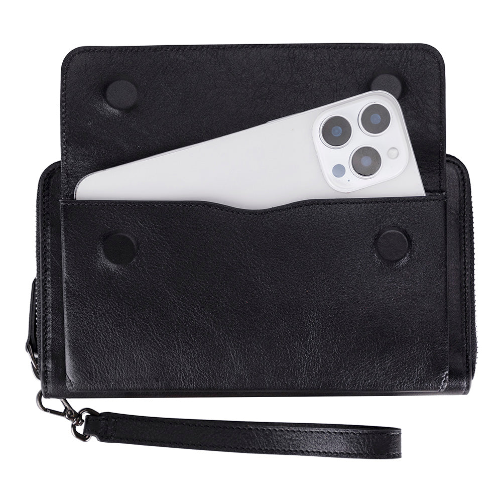 Eliza Leather Wallet Clutch – RFID, Wrist Strap, 12 Card Slots