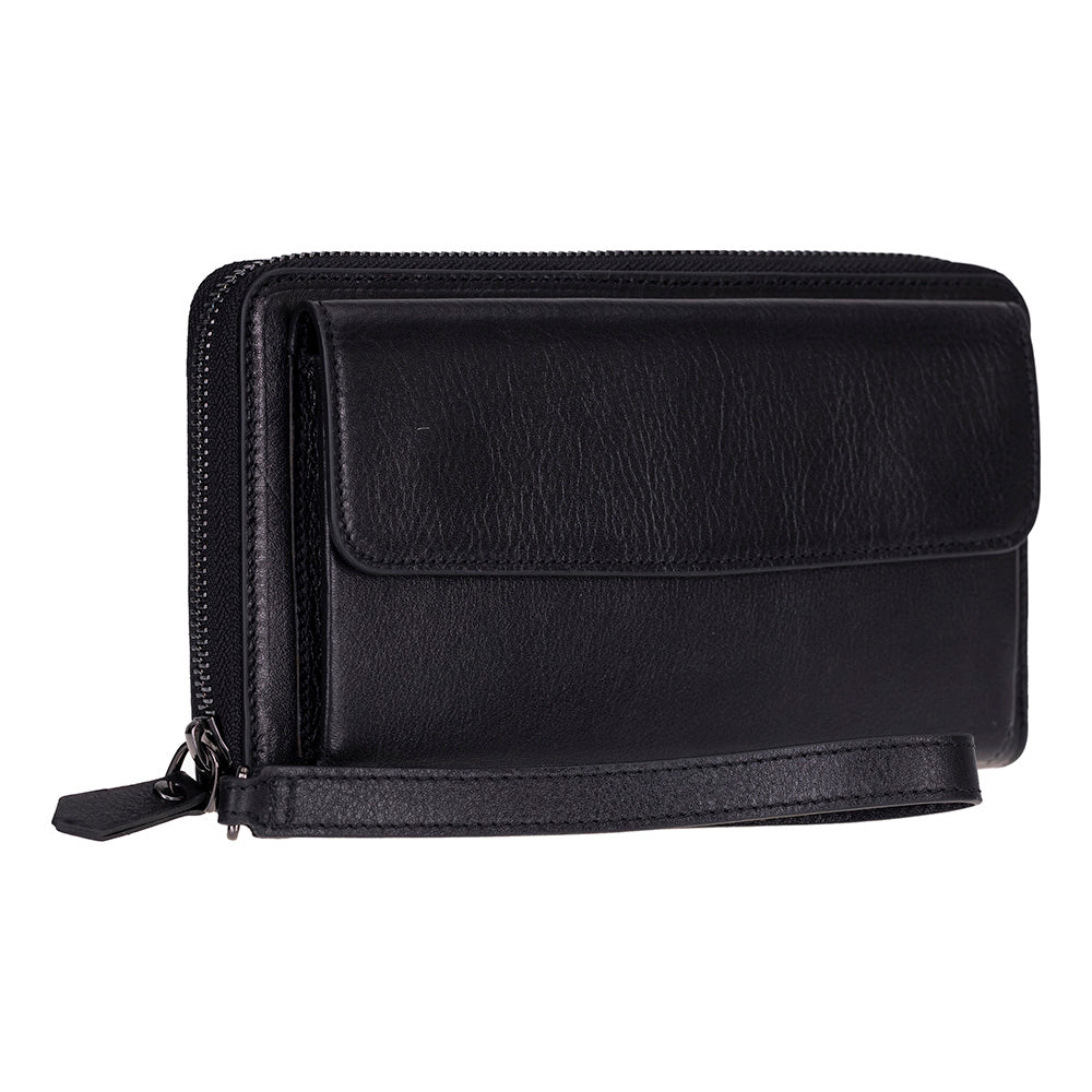Eliza Leather Wallet Clutch – RFID, Wrist Strap, 12 Card Slots