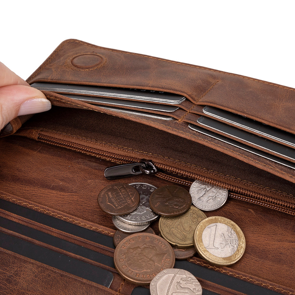 Sentinel Leather Wallet – Unisex RFID Long Wallet with Phone Pocket