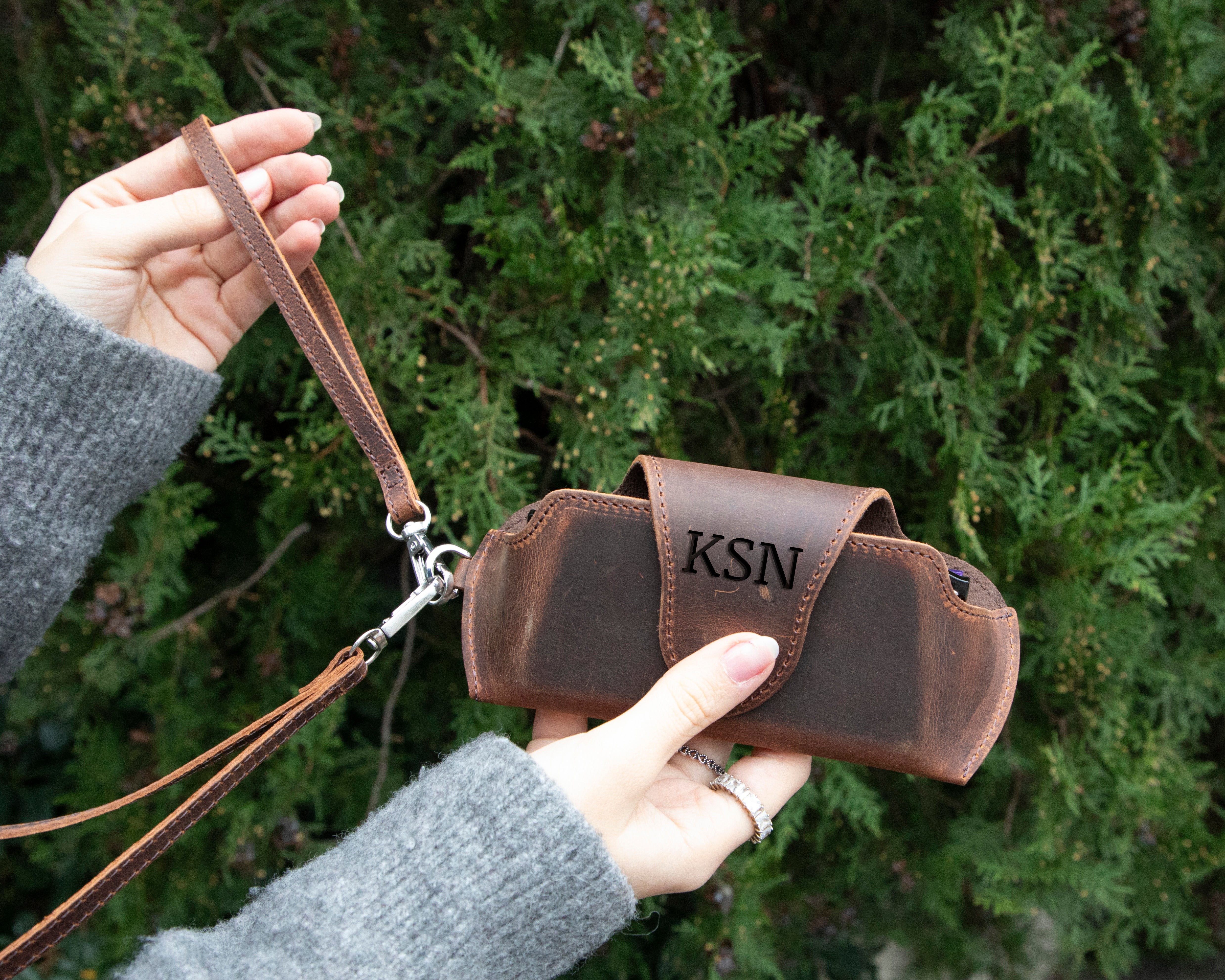 Leather Glasses Case Wristlet & Crossbody Strap