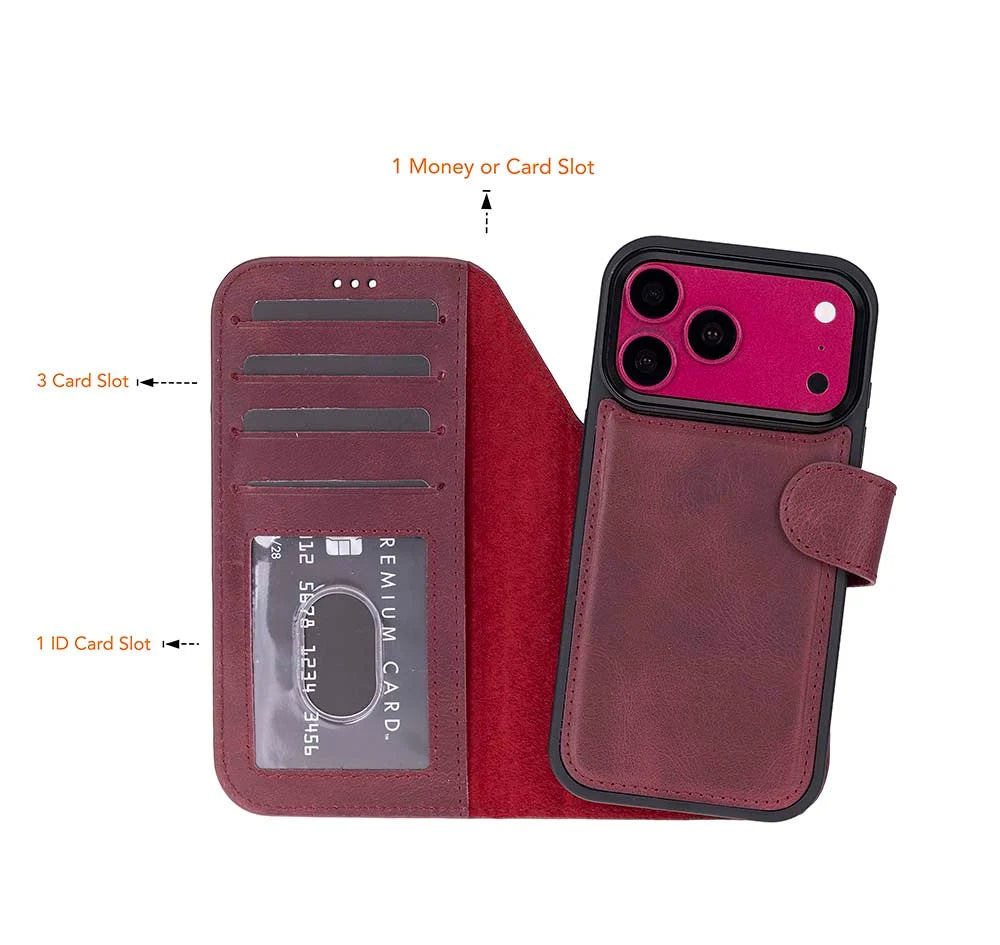 Purple leather MagSafe wallet case for iPhone 18 Pro and 17 Pro - view 3