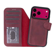 Purple genuine leather detachable wallet case for iPhone 18 Pro