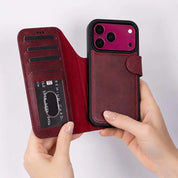 Purple leather MagSafe wallet case for iPhone 18 Pro and 17 Pro - view 2