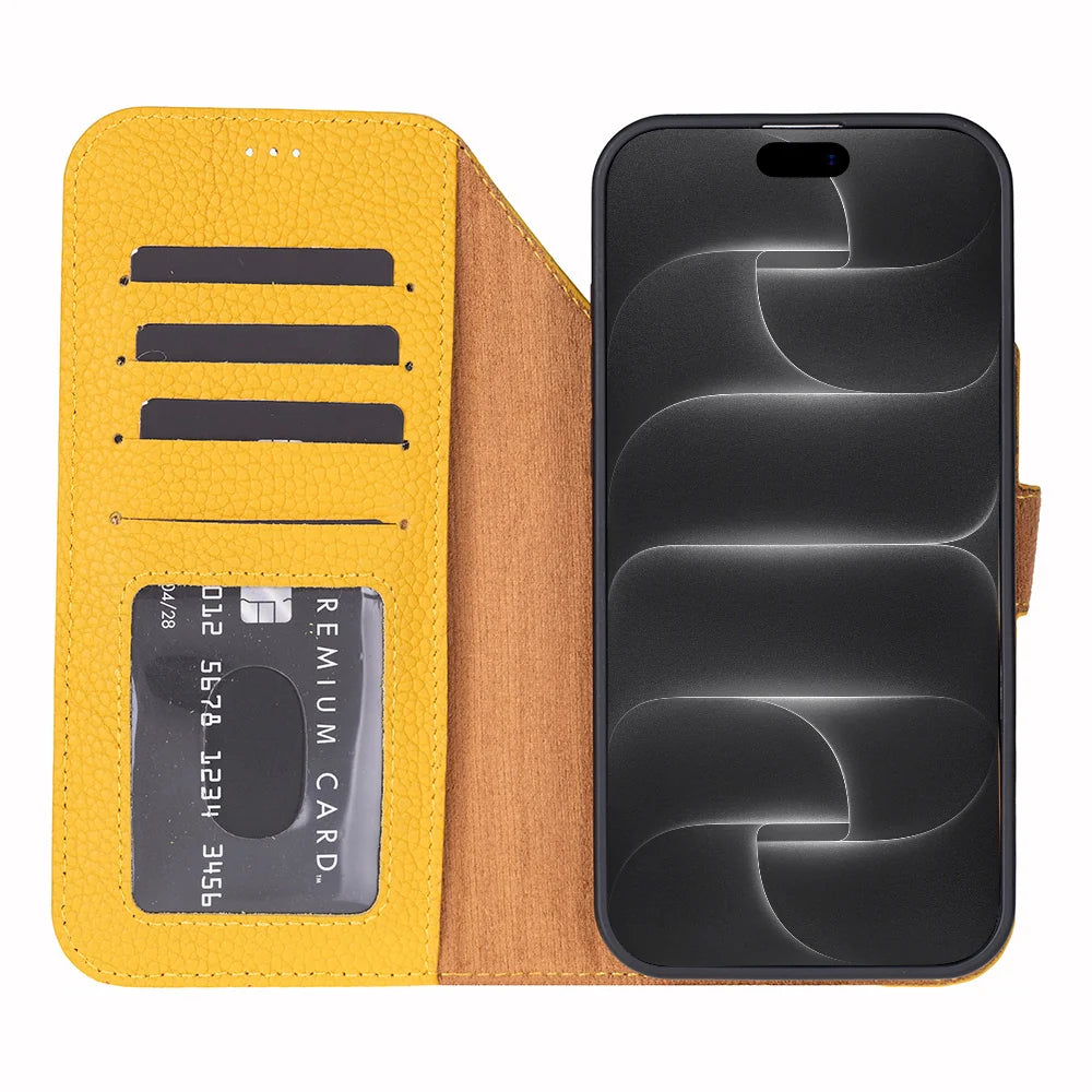 Yellow leather MagSafe wallet case for iPhone 18 Pro and 17 Pro - view 8