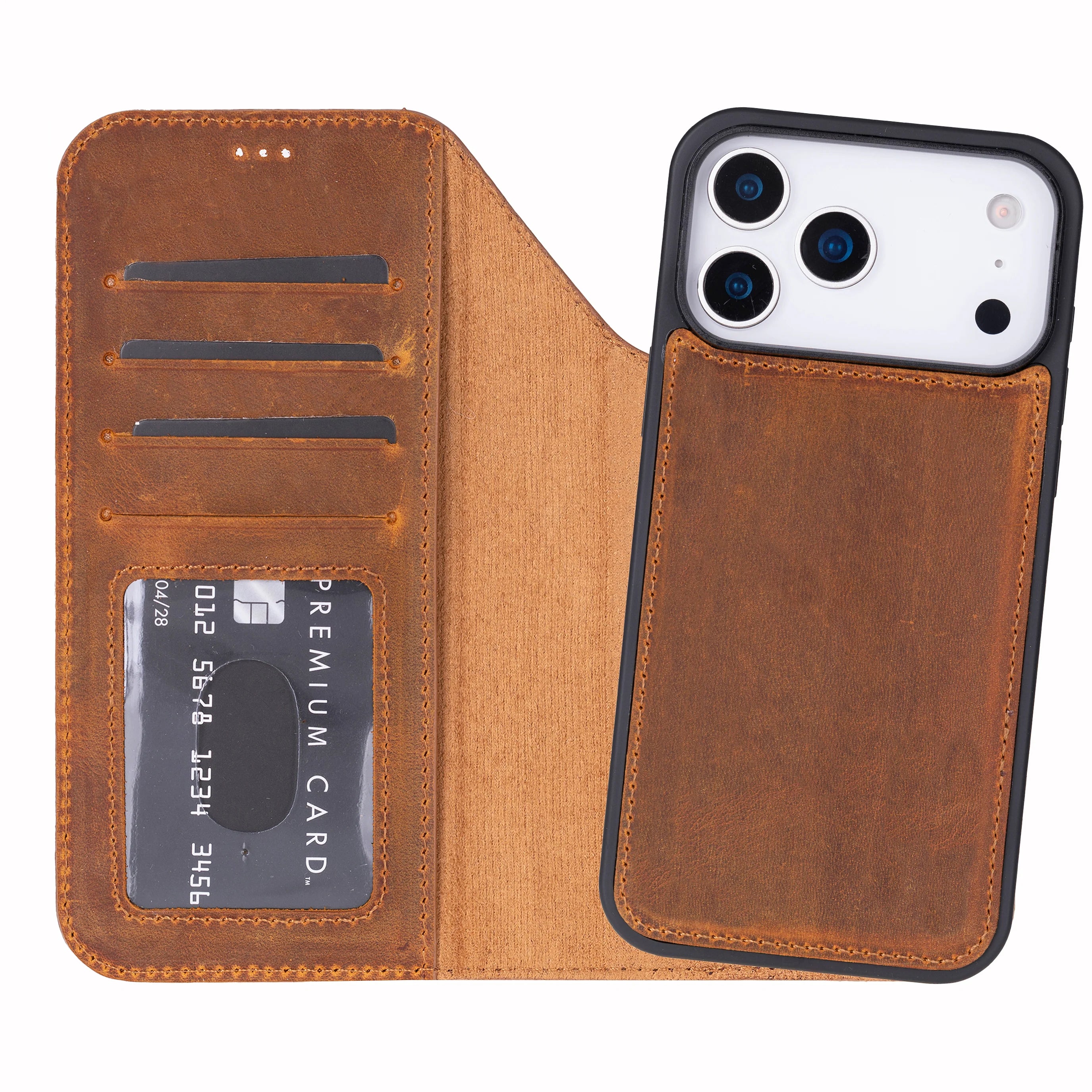 Moccasin genuine leather detachable wallet case for iPhone 18 Pro