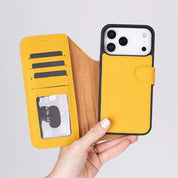 Yellow leather MagSafe wallet case for iPhone 18 Pro and 17 Pro - view 2
