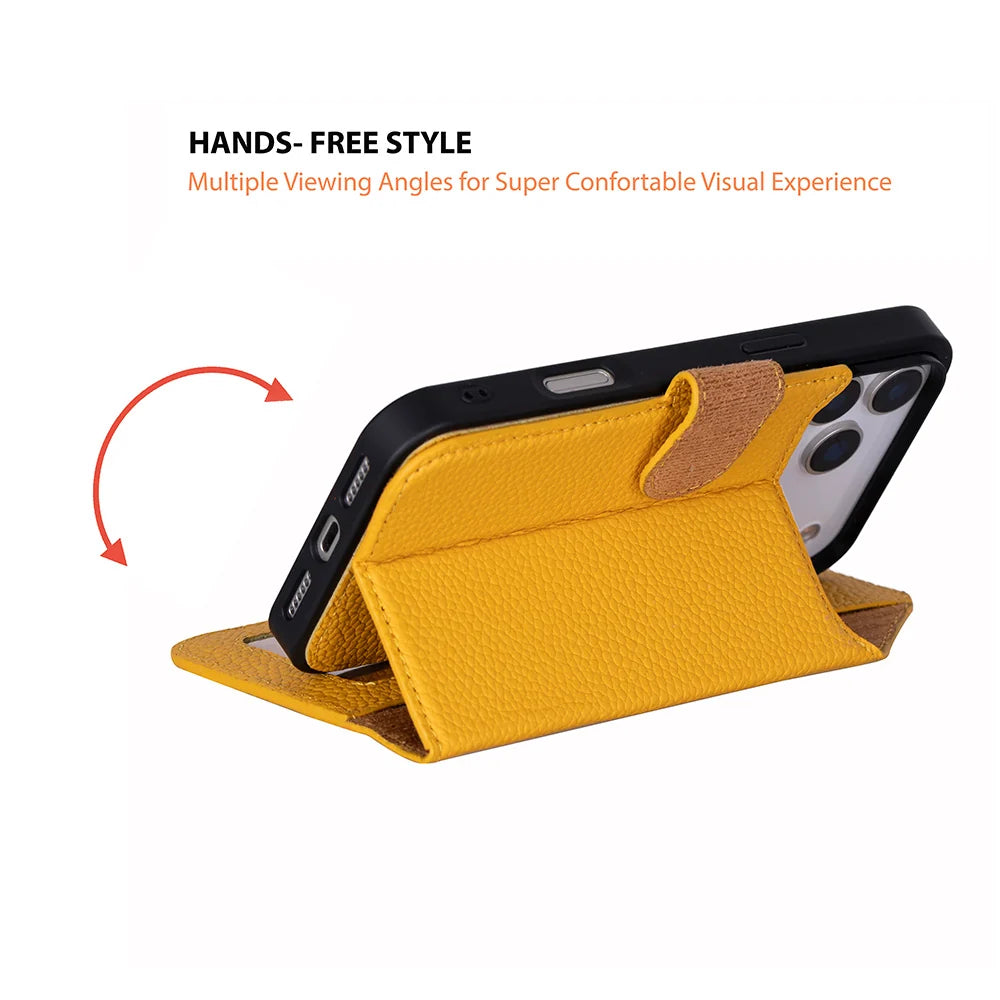 Yellow leather MagSafe wallet case for iPhone 18 Pro and 17 Pro - view 4