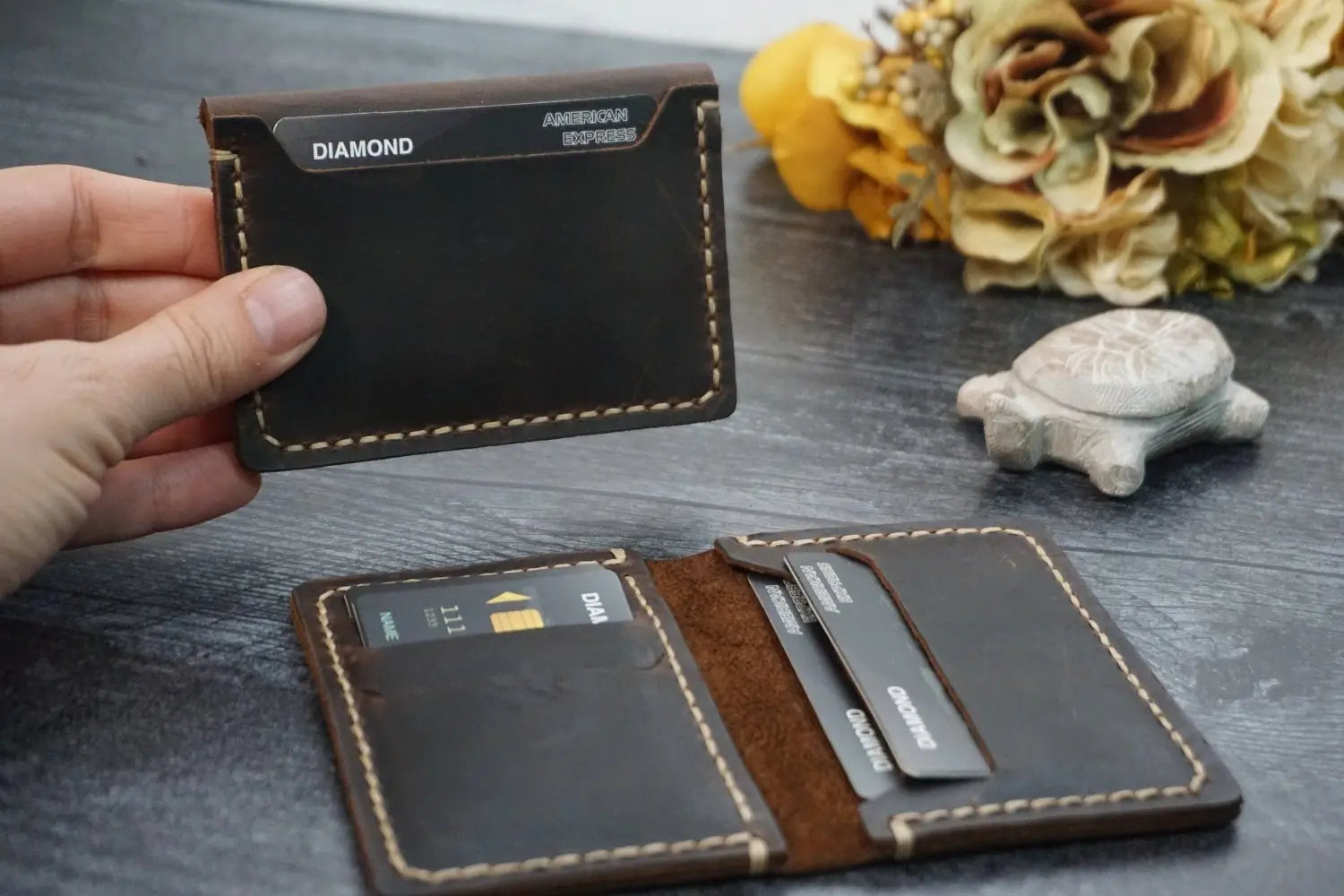 Personalised Minimalist Slim Leather Card Holder Wallet