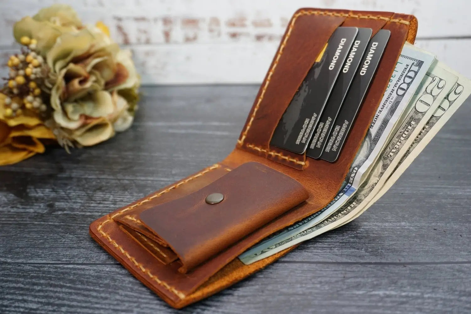 Personalized Handmade Brown Leather Wallet for Men - Legendary Hide