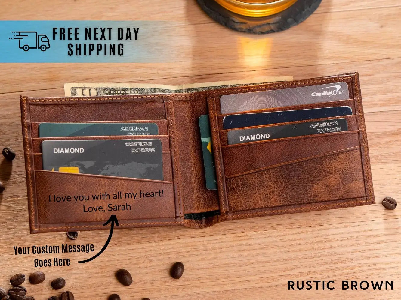Personalized Leather Wallet For Dad - Custom Bifold With Names Engraved, Father's Day Gift