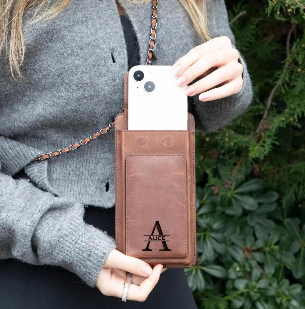Personalized Leather Crossbody Phone Bag & Wallet