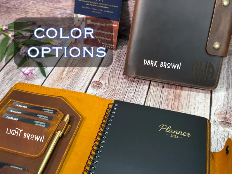 Personalized Leather Planner Cover Planner & Pen