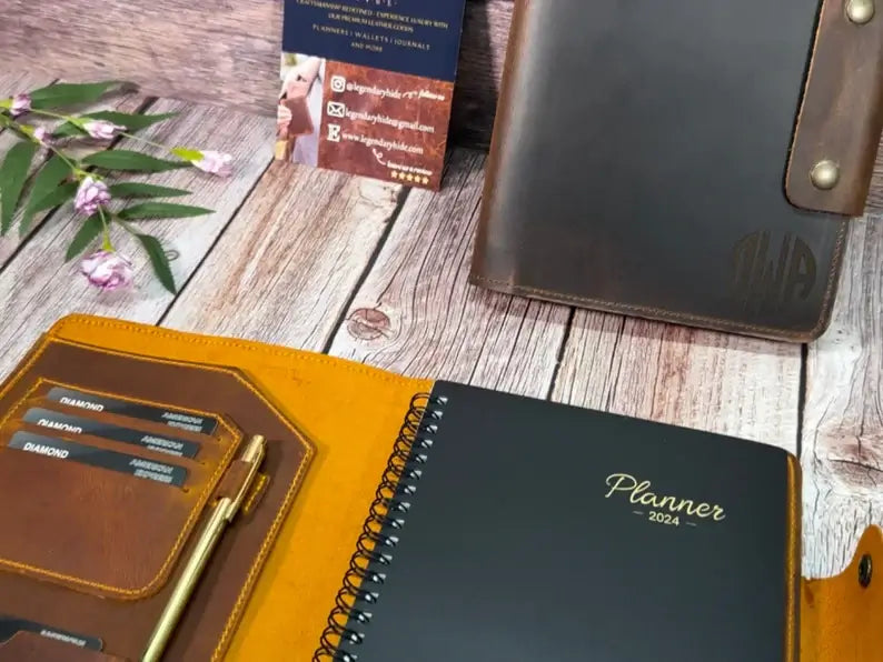 Personalized Refillable A5 Leather Planner with Pen