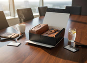 Client Gifts Welcome Basket, Gift Box with Leather Journal, Dopp Kit and Luggage Tag Set