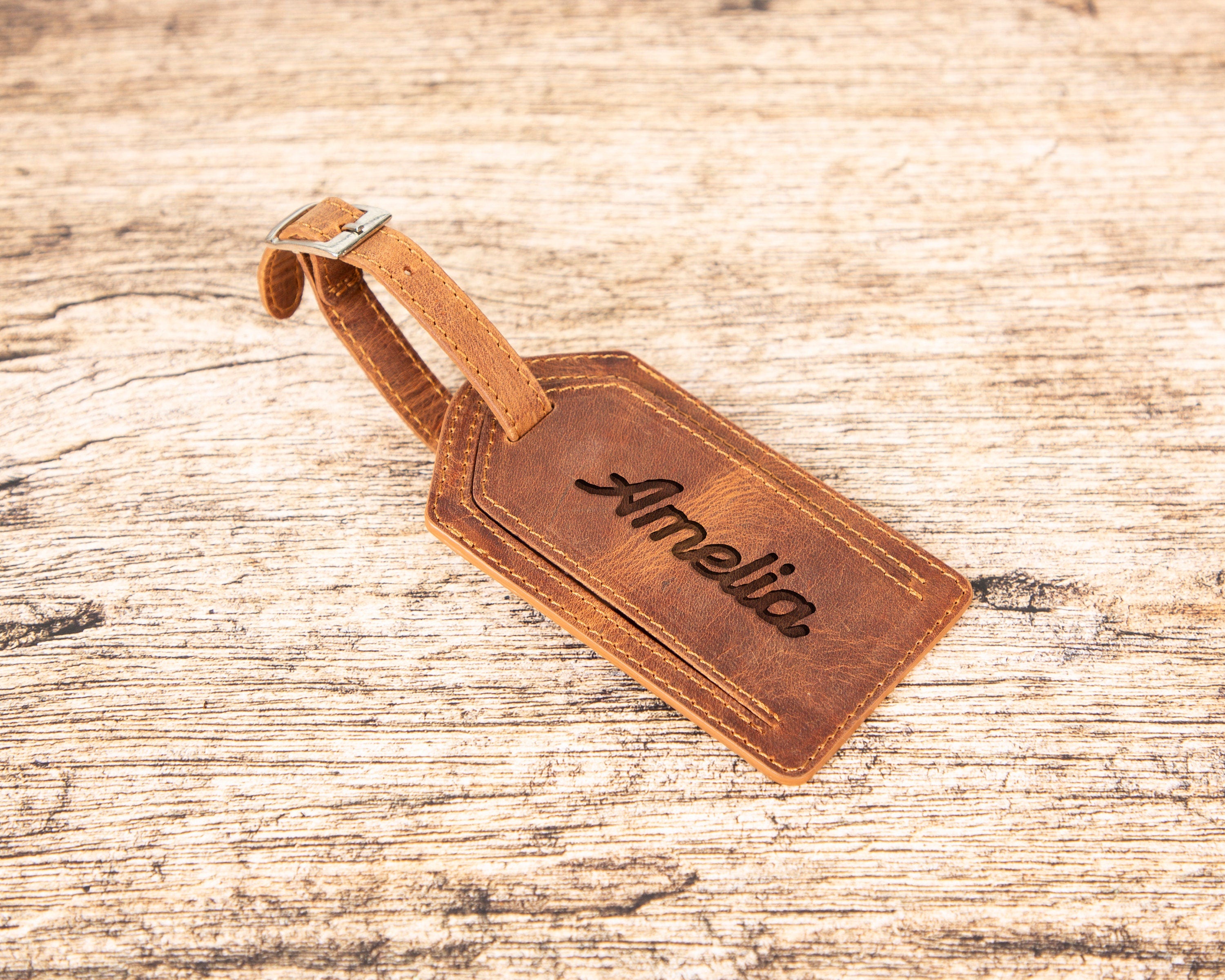 Monogram Leather AirTag Luggage Tag – Premium Personalized Travel ID, Tracker-Ready Gift for Jetsetters & Business Travelers