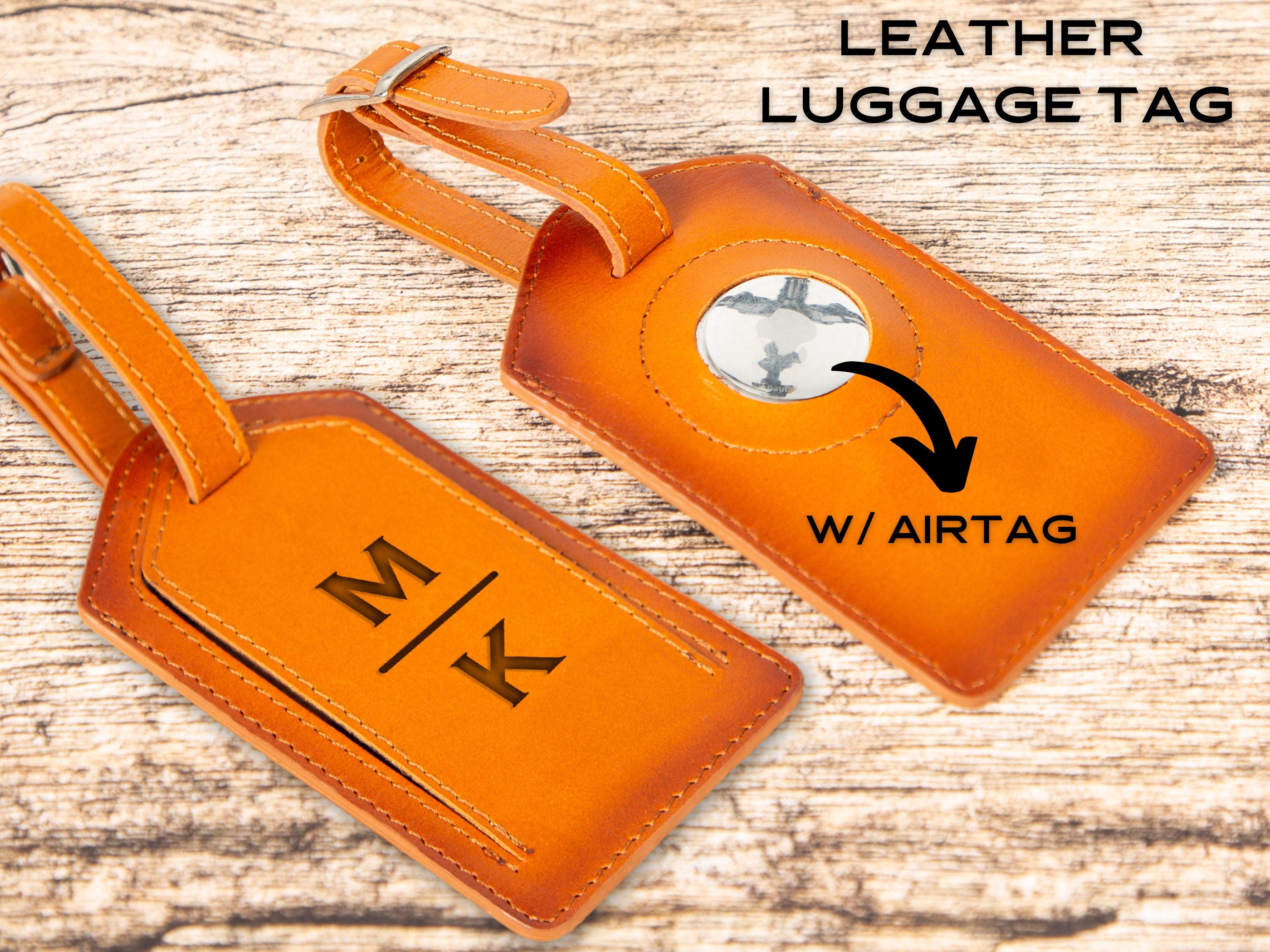 Monogram Leather AirTag Luggage Tag – Premium Personalized Travel ID, Tracker-Ready Gift for Jetsetters & Business Travelers