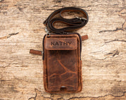 Leather Crossbody Phone Wallet with Strap, Large Phone Pocket & Stylish Case, Custom Engraving, Perfect for iPhone and Android Users Gift