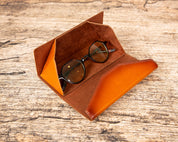 Leather Foldable Glasses Case | Eyeglass Case with Magnetic Closure | Personalized, Full Grain Eyewear Protector | Leather Sunglasses Sleeve